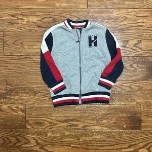 Tommy Hilfiger Gray and Red Sweatshirt with Color Block Design